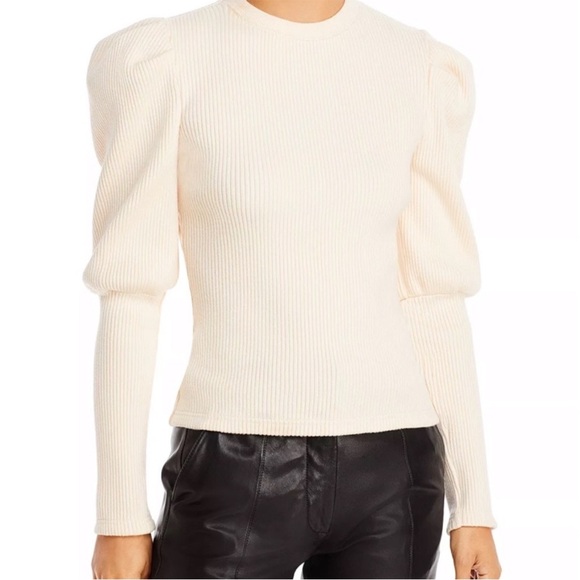 Johnathan Simkhai Orange Recycled Ribbed Puff 3/4 Sleeve Knit Sweater Top Sz S - Picture 2 of 11